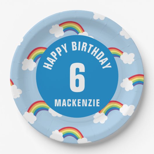 Personaliseer Whimsical Rainbow Birthday Party Bor Papieren Bordje (Voorkant)
