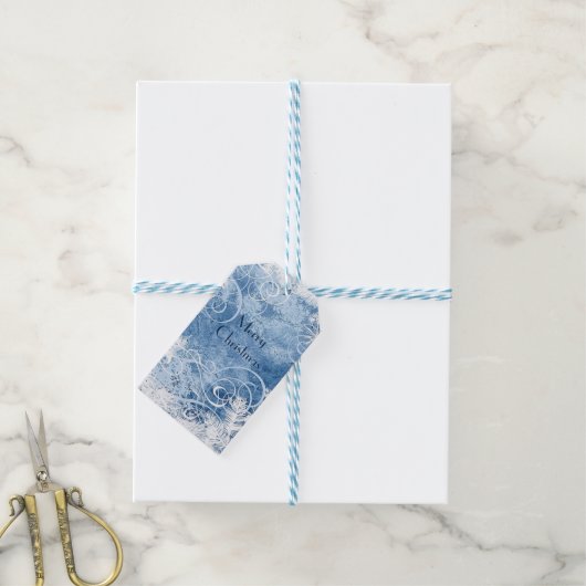 Personaliseer WHITE CHRISTMAS Frosty Blue Gift Tag Cadeaulabel (Met Touw)