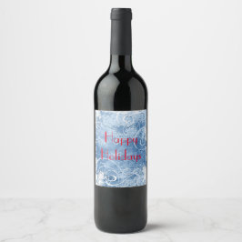 Personaliseer WHITE CHRISTMAS Frosty Blue Wijnlabe Wijn Etiket
