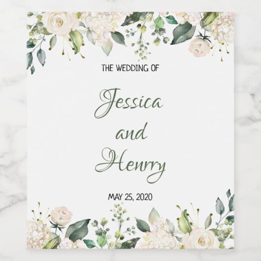 Personaliseer wijnlabel witte bloemen wijn etiket (Enkel label)
