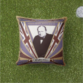 Personaliseer Winston Churchill Art Deco Union Jac Buitenkussen (Gras)