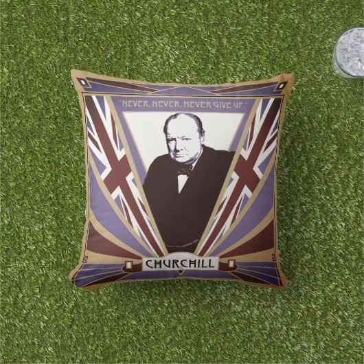 Personaliseer Winston Churchill Art Deco Union Jac Buitenkussen (Gras)
