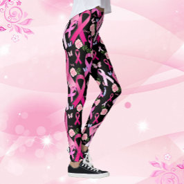 Personaliseer woorden Naam Roze Lint Borstkanker Leggings
