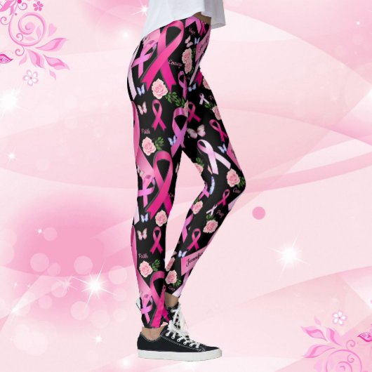 Personaliseer woorden Naam Roze Lint Borstkanker Leggings
