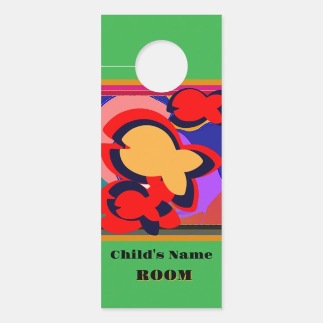 Personaliseer Yellow Fish Kinder Groen Deurhanger (Voorkant)