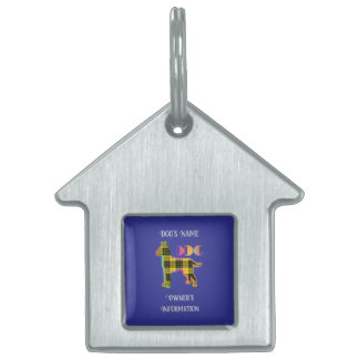 Personaliseer Yellow Plaid Deep Blue DOG House Huisdieren Naamplaatje