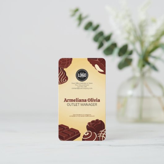 Personaliseer zakelijke Logo | Chocolate Company Visitekaartje (Staand voorkant)