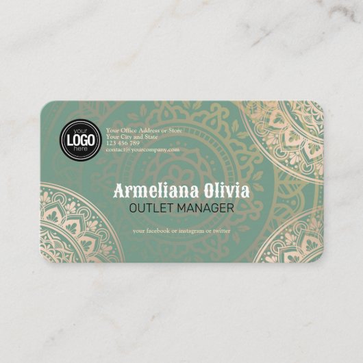 Personaliseer zakelijke Logo | Elegant Green Yoga Visitekaartje (Voorkant)