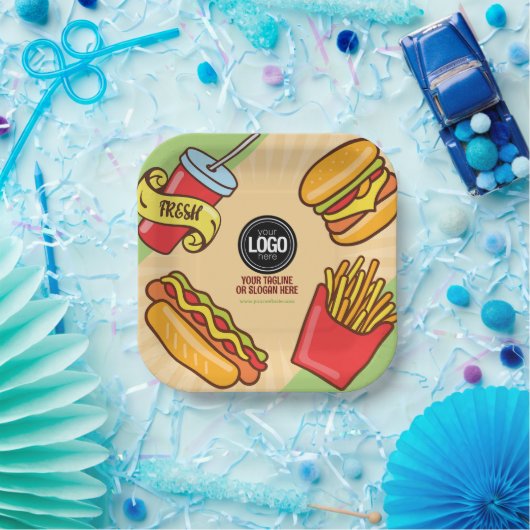 Personaliseer zakelijke Logo | Hamburger Hotdog-th Papieren Bordje (Feest)