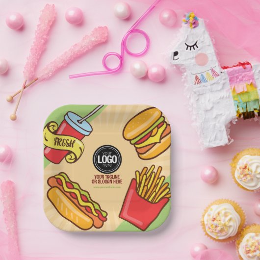 Personaliseer zakelijke Logo | Hamburger Hotdog-th Papieren Bordje (Feest)