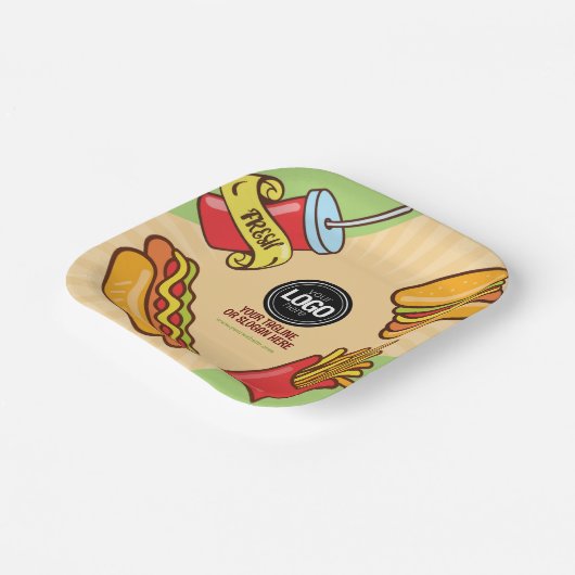 Personaliseer zakelijke Logo | Hamburger Hotdog-th Papieren Bordje (Gebogen)