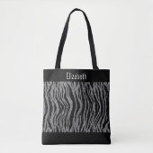 Personaliseer Zebraprint Zwart Zilver Bruidsmeisje Tote Bag (Voorkant)