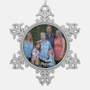 PERSONALISEER Zilveren Gezinsherinneringen Foto Tin Sneeuwvlok Ornament