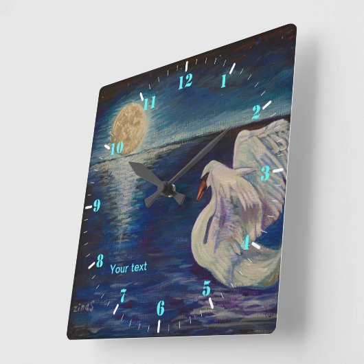 Personaliseer Zwaan in het meer bij volle maan Vierkante Klok (Hoek)