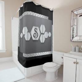Personaliseer zwart en zilver metaal douchegordijn