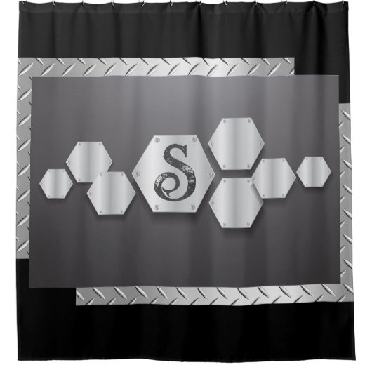 Personaliseer zwart en zilver metaal douchegordijn (Voorkant)