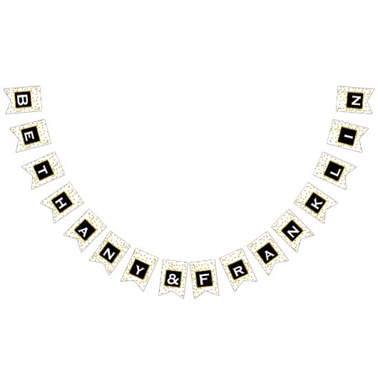 Personaliseer Zwart Goud en Wit Polka Dot Bruiloft Vlaggetjes (Alle)