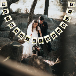 Personaliseer Zwart Goud en Wit Polka Dot Bruiloft Vlaggetjes