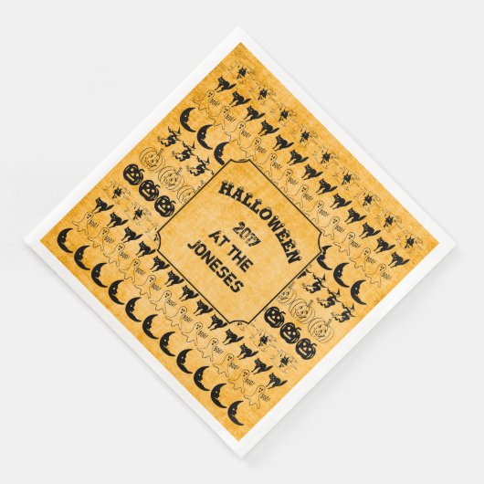Personaliseer: Zwart/Oranje Halloween Font Art Servetten (Hoek)