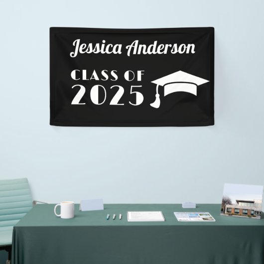 Personaliseer Zwart-Wit Afstuderen Spandoek (Beurs)