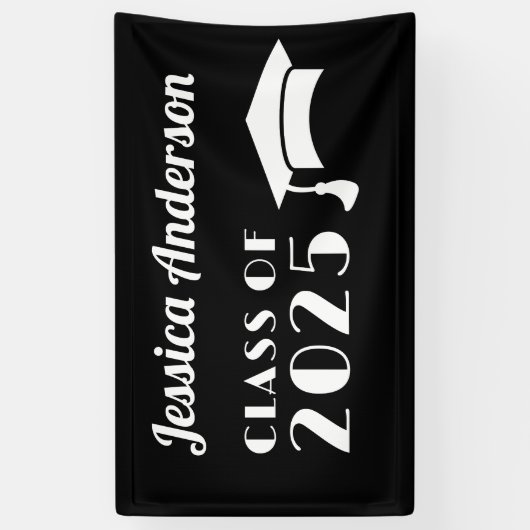 Personaliseer Zwart-Wit Afstuderen  Spandoek (Verticaal)