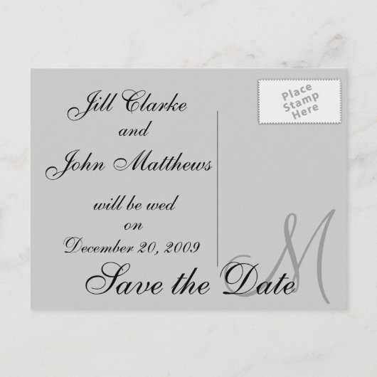 Personaliseer Zwart Wit Save the Date Briefkaarten (Achterkant)