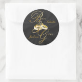 Personaliseer zwarte satijn & gouden trouwringen ronde sticker (Tas)