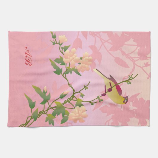 Personaliseerbaar: Blossom en vogel Theedoek (Horizontaal)