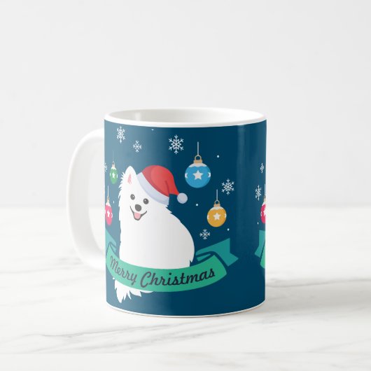 Personaliseerbaar Japans Spitz Hond Vrolijk Kerstf Koffiemok (Voorkant links)