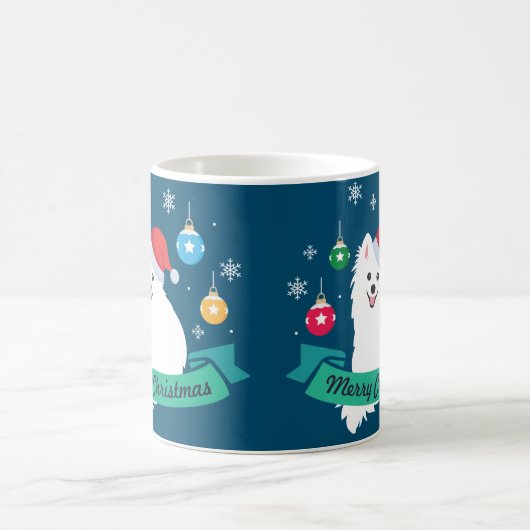 Personaliseerbaar Japans Spitz Hond Vrolijk Kerstf Koffiemok (Center)