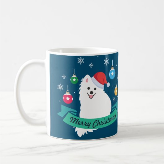 Personaliseerbaar Japans Spitz Hond Vrolijk Kerstf Koffiemok (Links)