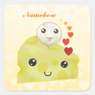 Personaliseerbaar: Kawaii-kaas en pekel Vierkante Sticker