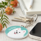 Personaliseerbaar Nieuwsgierig Japans Spitz Dog Sleutelhanger (Voorkant Rechts)