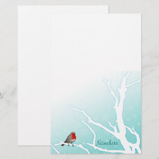 Personaliseerbaar: Robin in een boom Briefpapier (Voorkant / Achterkant)