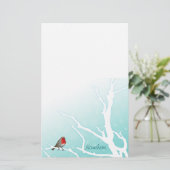 Personaliseerbaar: Robin in een boom Briefpapier (Staand voorkant)