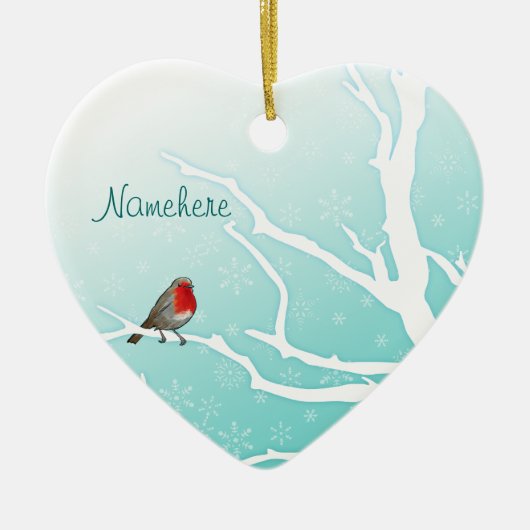 Personaliseerbaar: Robin in een boom Keramisch Ornament (Voorkant)