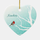 Personaliseerbaar: Robin in een boom Keramisch Ornament (Achterkant)