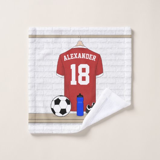 Personaliseerbaar Rood Wit Voetbalshirt Bad Handdoek (Wasdoekje)