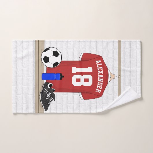 Personaliseerbaar Rood Wit Voetbalshirt Bad Handdoek (Handdoek)