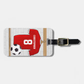 Personaliseerbaar Rood Wit Voetbalshirt Bagagelabel (Voorkant horizontaal)
