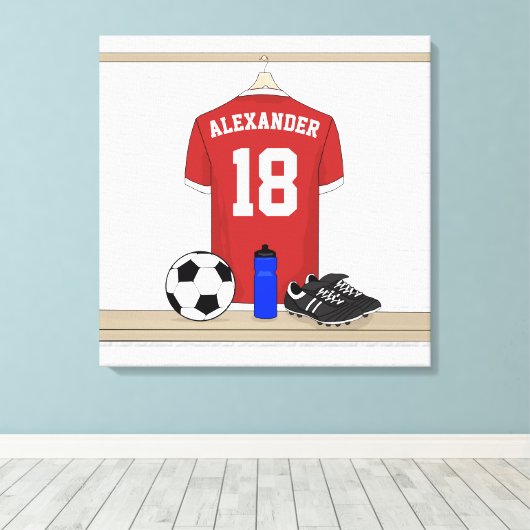Personaliseerbaar Rood Wit Voetbalshirt Canvas Afdruk (Insitu (Houten vloer))