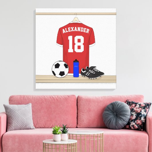 Personaliseerbaar Rood Wit Voetbalshirt Canvas Afdruk (Insitu (Woonkamer))