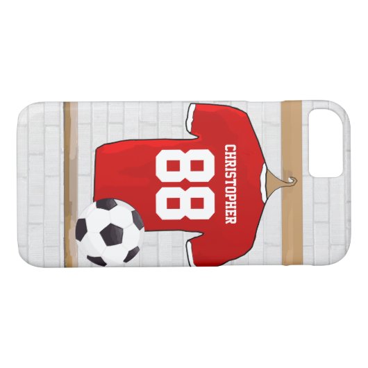Personaliseerbaar Rood Wit Voetbalshirt Case-Mate iPhone Case (Achterkant (Horizontaal))