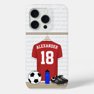 Personaliseerbaar Rood Wit Voetbalshirt iPhone 15 Pro Case