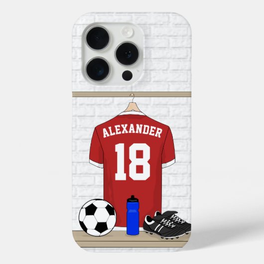 Personaliseerbaar Rood Wit Voetbalshirt Case-Mate iPhone Case (Achterkant)