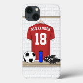 Personaliseerbaar Rood Wit Voetbalshirt Case-Mate iPhone Case (Achterkant)