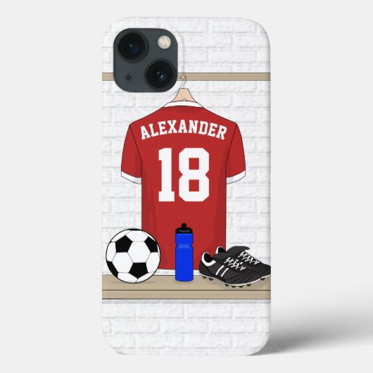 Personaliseerbaar Rood Wit Voetbalshirt Case-Mate iPhone Case (Achterkant)