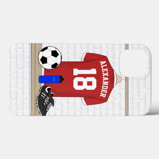 Personaliseerbaar Rood Wit Voetbalshirt Case-Mate iPhone Case (Achterkant (horizontaal))