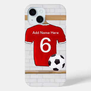 Personaliseerbaar Rood Wit Voetbalshirt iPhone 15 Case