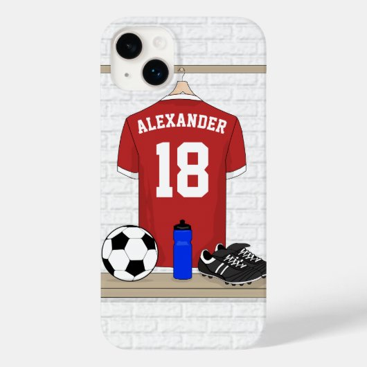 Personaliseerbaar Rood Wit Voetbalshirt Case-Mate iPhone Case (Achterkant)